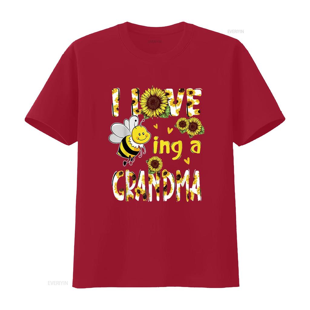 T Shirt for Women Mother s Day I Love Being A Grandma Sunflower Bee Casual Tops Black 2X Large vintage Washed Stretched