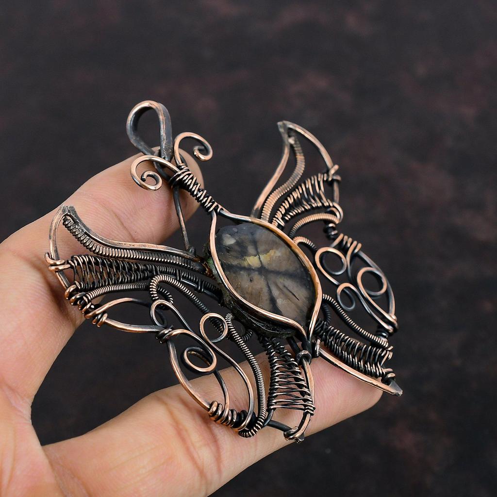 Подвеска из хиастолита, подвеска из медной проволоки, подвеска в виде бабочки, ювелирные изделия ручной работы, подвеска из натурального драгоценного камня, медные ювелирные изделия, подарки на годовщину