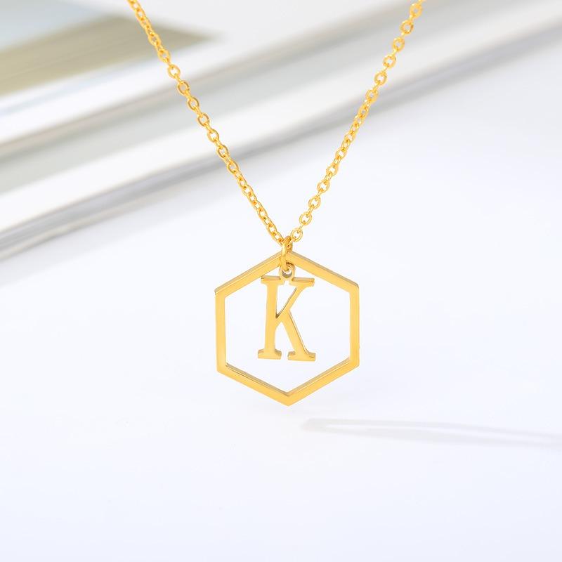 Simple and Stylish English Alphabet Small Fresh K Gold Titanium Steel Necklace Women's Accessories Geometric Collarbone Chain