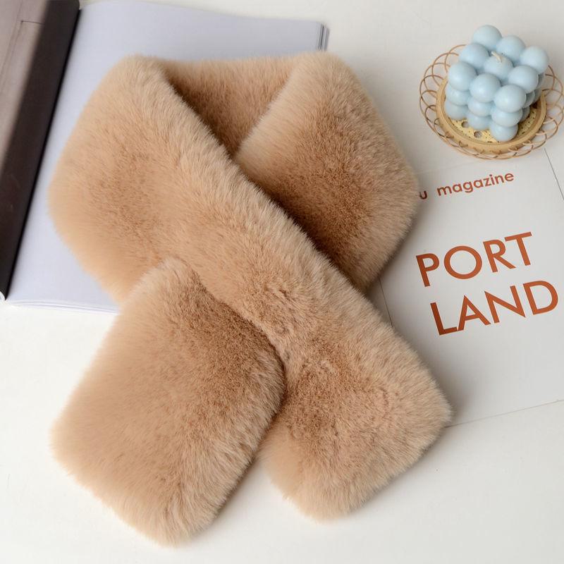 Шарф унисекс из искусственного меха кролика рекс, однотонный, теплый, двухсторонний, с крестообразным узором, для студентов на осень и зиму