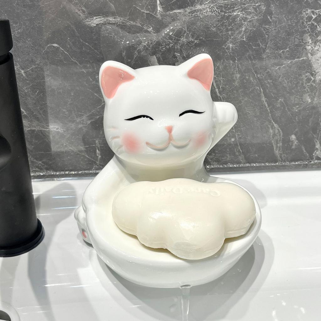 Милый кот керамическая мыльница слив бытовая мультяшная ванная мыльница мыльница керамическая полка аксессуары для украшения ванной комнаты