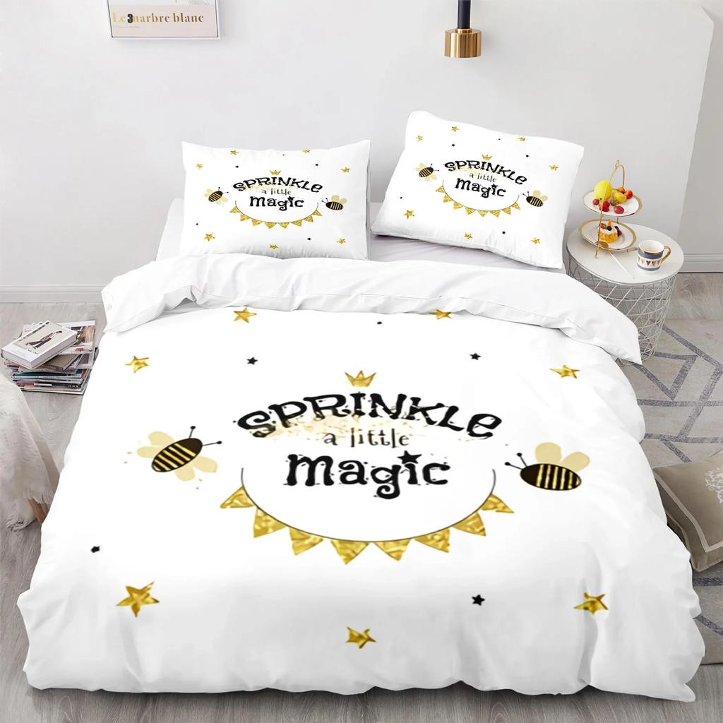 Honey Bee Black White Bedding Set Single Twin Double Queen King Cal King Size Bed Linen Set