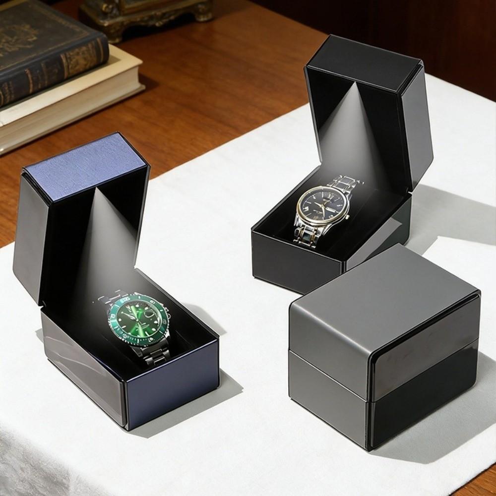 Exquisite PU Leather Watch Box Flip-Top Lid with LED Light Wristwatch Display Case Bracelet Storage Single Watch Gift Box Watch