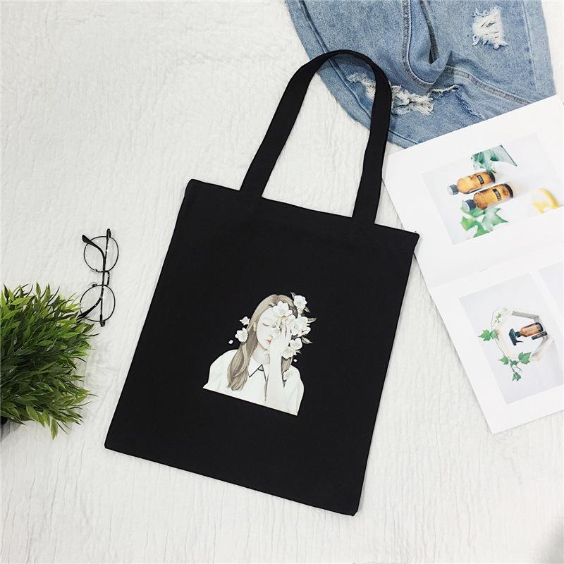 Cartoon Canvas Bag Women's Shoulder New Student Literary Printed Cloth Bag Handbag Simple Large-capacity Shopping Bag