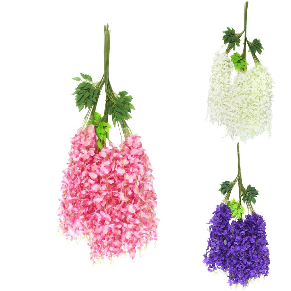 24шт Глициния Висячие цветы Искусственные цветочные гирлянды для свадебных украшений 3,7 фута Цветочная лоза Шелковый цветок Цветы Свадебная арка Вечеринка Открытый дом