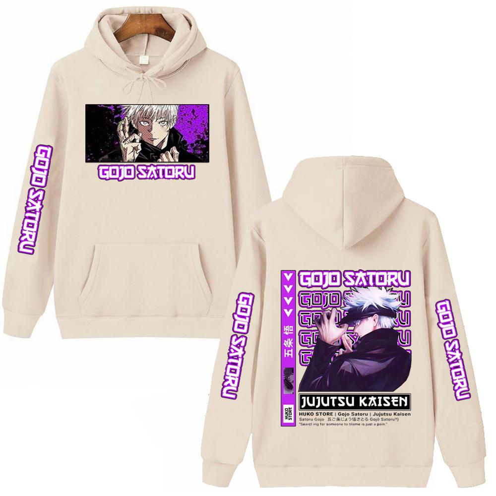 Майки с капюшоном с аниме-графикой Jujutsu Kaisen Сатору Годжо, винтажные, оверсайз, повседневные, с длинными рукавами, для мужчин и женщин