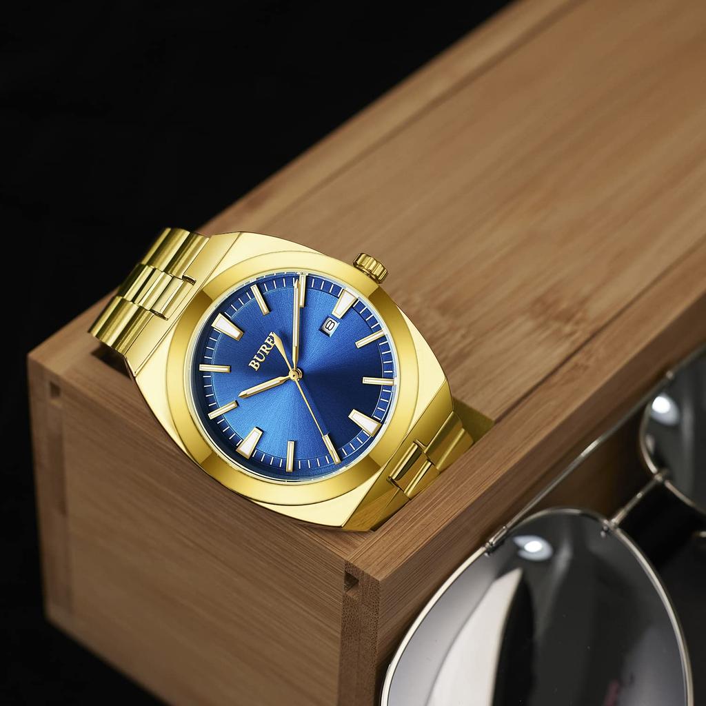 Мужские аналоговые кварцевые часы BUREI, Золотые, Водонепроницаемые, Отображение даты, Большой циферблат, Популярные, Стильные, Мужские, Для бизнеса, Повседневные, Светящиеся, Золотые часы