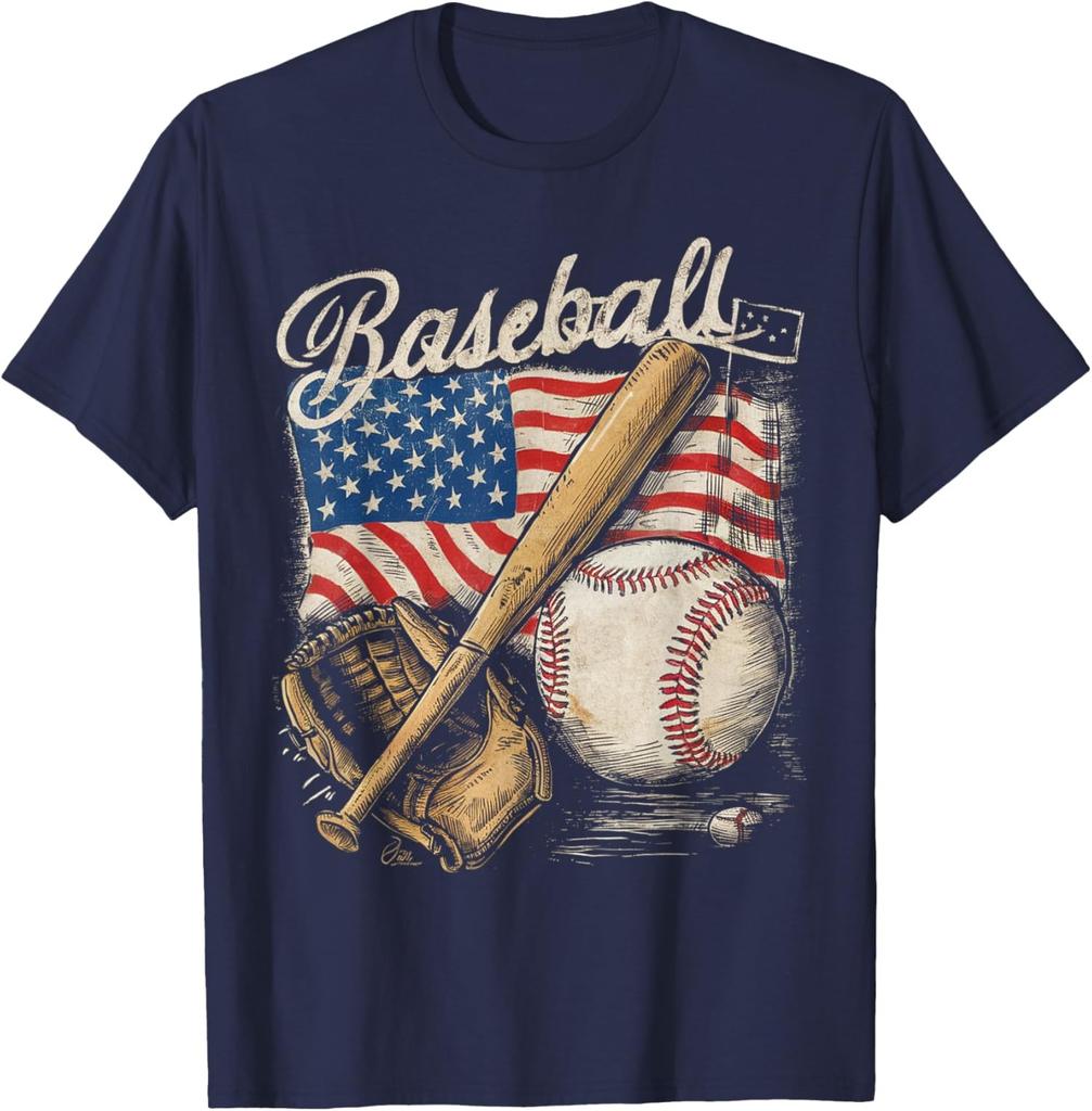 American Flag Baseball Player Bat Fan Catcher Pitcher Unisex T-Shirt