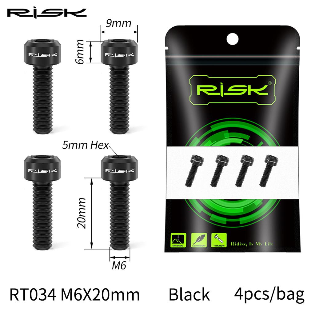 RISK 4PCS M6x16 M6x18 M6x20mm Titanium Bicycle Disc Brake Clamp Caliper Bolts MTB Mountain Road Bike Fixed Screws M6*16/18/20mm