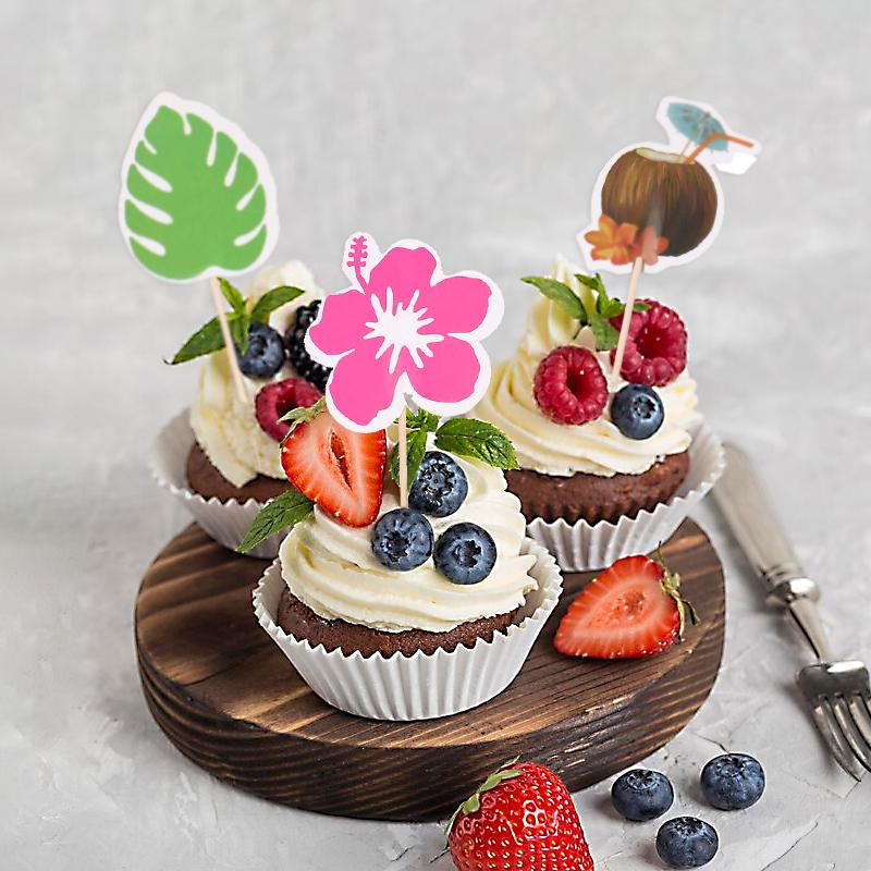 24 шт. гавайские украшения для кексов фламинго ананас пальмовые листья зубочистки тропический летний пляж украшение для торта на день рождения