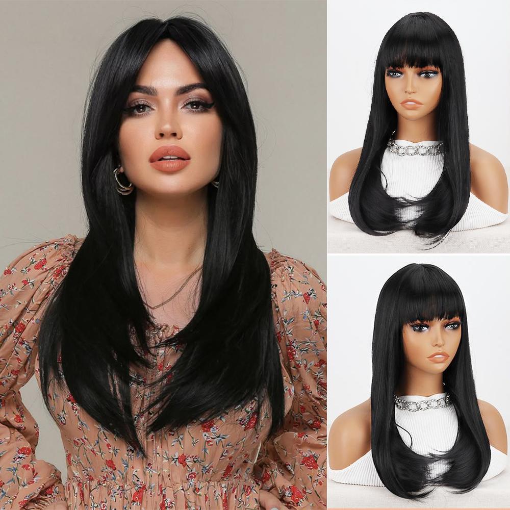 Синтетический длинный прямой зеленый парик с челкой, натуральный вид, термостойкий парик из волокна для женщин, ежедневное использование