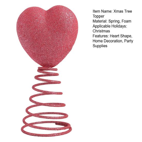 Love Heart Christmas Tree Topper Decoration Reusable 3D Spring Glitter Heart Xmas Tree Top Ornament Winter Holiday Party Supplies