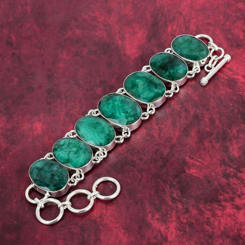 Браслет из замбийского изумруда, браслет из стерлингового серебра 925 пробы, ювелирные изделия из замбийского изумруда, ювелирный браслет ручной работы с регулируемой цепочкой