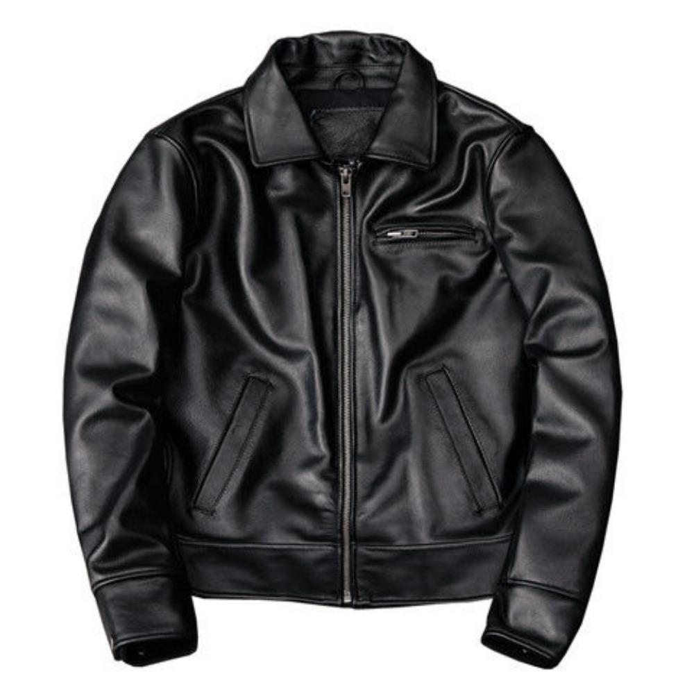 Куртка из натуральной кожи Мужская кожаная куртка первого слоя Маленькая желтая воловья кожаная модная тонкая куртка