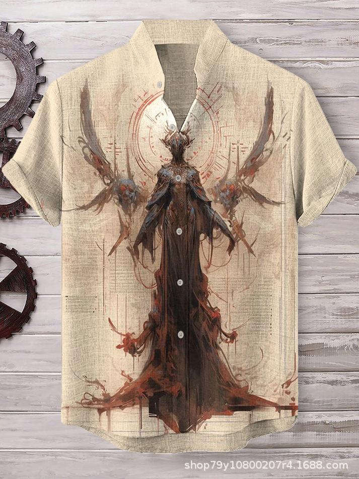 European and American 1D digital printing loose trend short-sleeved lapel cardigan, shirt wholesale