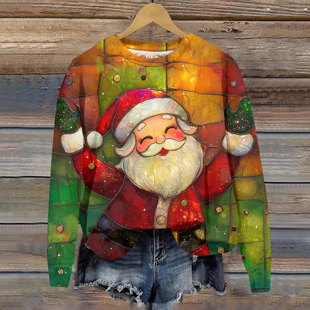 Ladies' Christmas Printed Casual Long Sleeved Round Neck Sports Hoodie Top