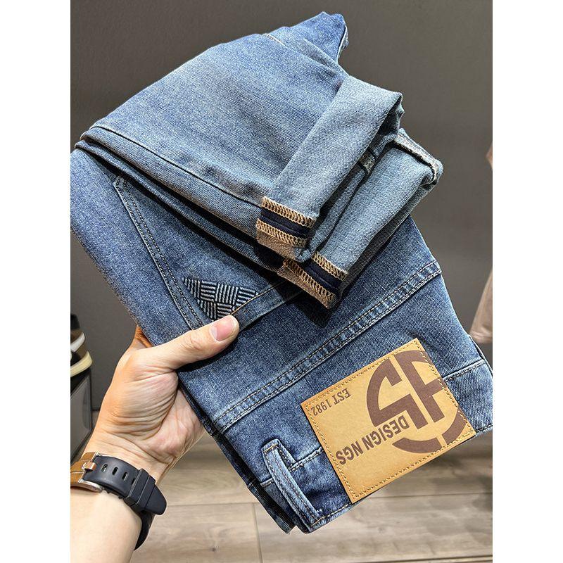 HK Customer Supply Original Order! Export Label Cutting Cattle Goods Straight-leg Silm Denim Men's Stretch Trendy Ninth Spring & Fall New Arrival