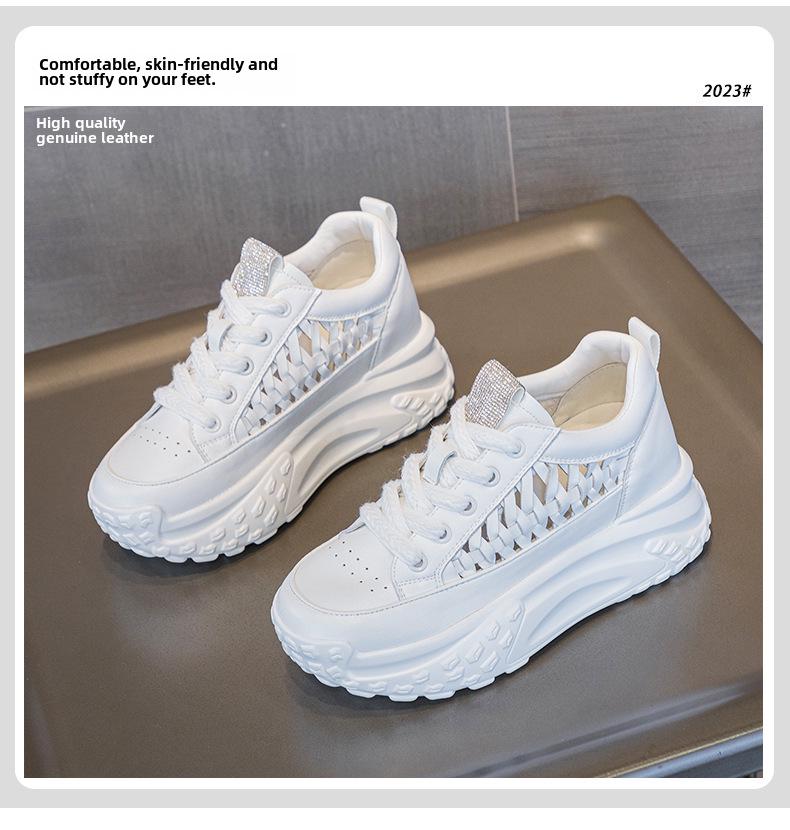 Летние женские повседневные белые сандалии 2024 года из дышащей ткани с низким верхом, толстой подошвой и внутренним подъемом пятки, из натуральной кожи, спортивный дизайн.