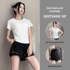 Женский летний фитнес-комплект из ледяного шелка, быстросохнущий (Футболка и шорты от переохлаждения)