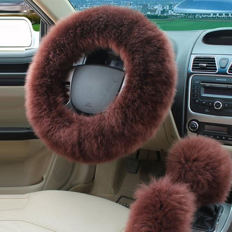 Новый автомобильный пушистый плюшевый чехол на руль, модные зимние теплые флисовые нескользящие перчатки с ручкой, женские украшения автомобиля