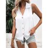 Женская однотонная шифоновая рубашка с V-образным вырезом, свободного кроя, без рукавов, жилет с застежкой на пуговицу-твист