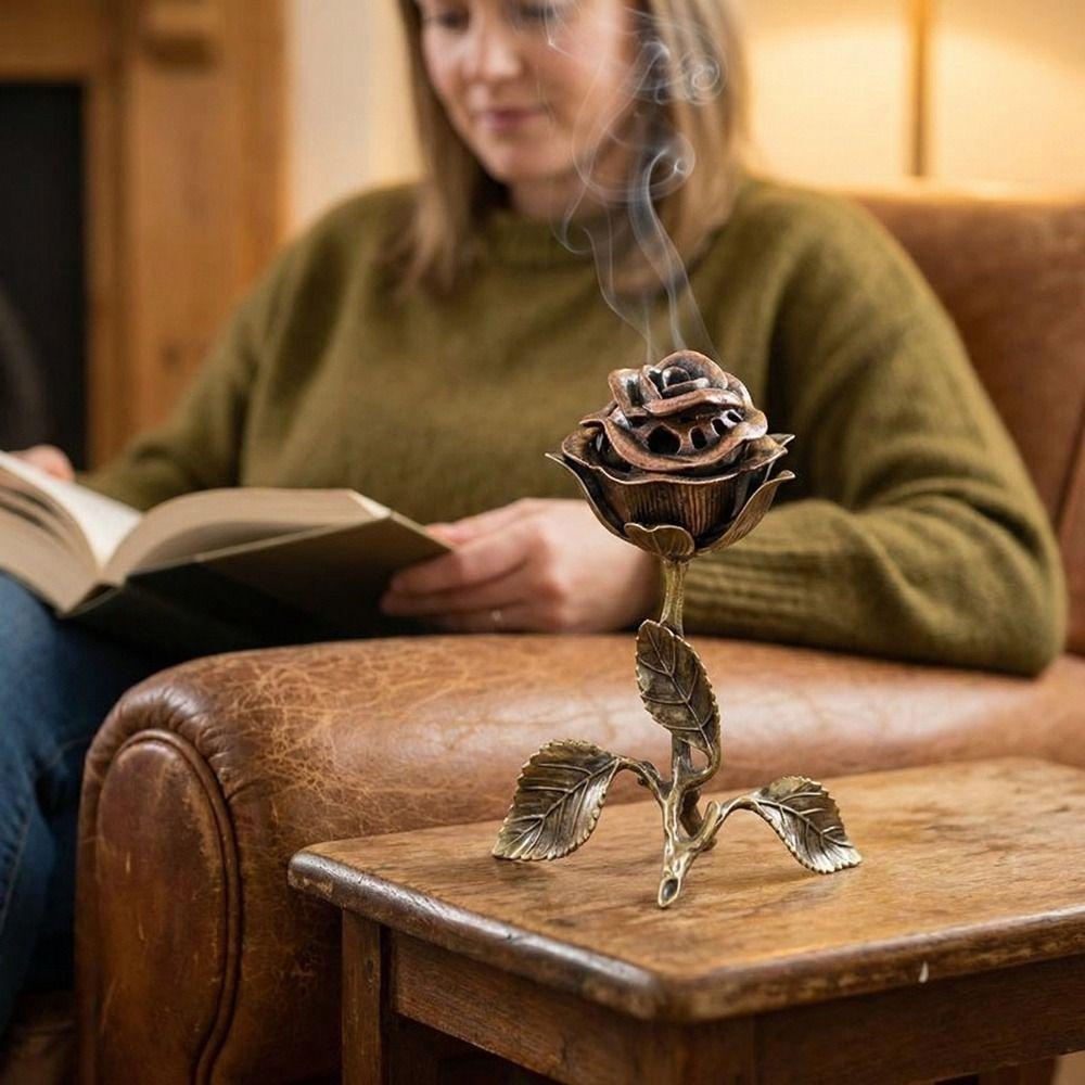 Handcrafted Metal Rose Burner Sturdy Aromatherapy Burner Rose Ornament Incense Holder Dining Room