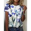 Женская красивая цветочная 3D-печатная футболка с коротким рукавом, топы с 3D-принтами, рубашка с круглым вырезом, летняя повседневная женская одежда