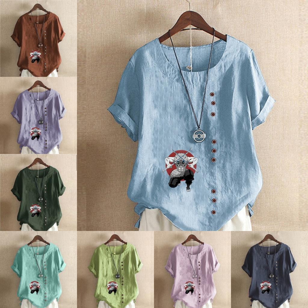 Women's Fashion Cartoon Characters Prined Short Sleeve T-shirt Loose Cotton Shirt Casual Loose Summer Blouse Tops Plus Size