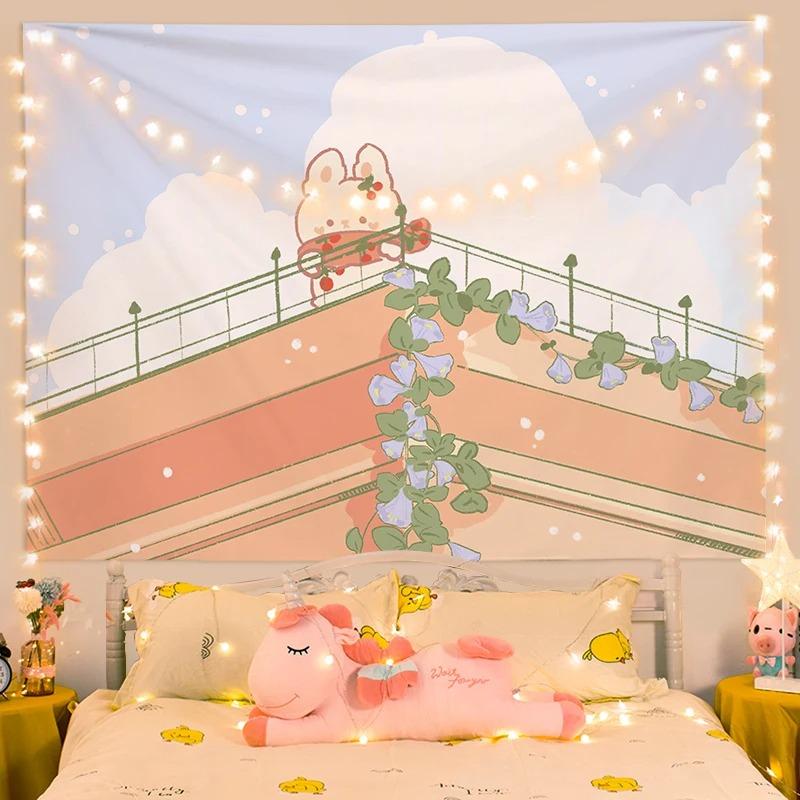 Милый маленький кролик прикроватная вешалка для украшения дома настенный гобелен офисный гобелен для гостиной