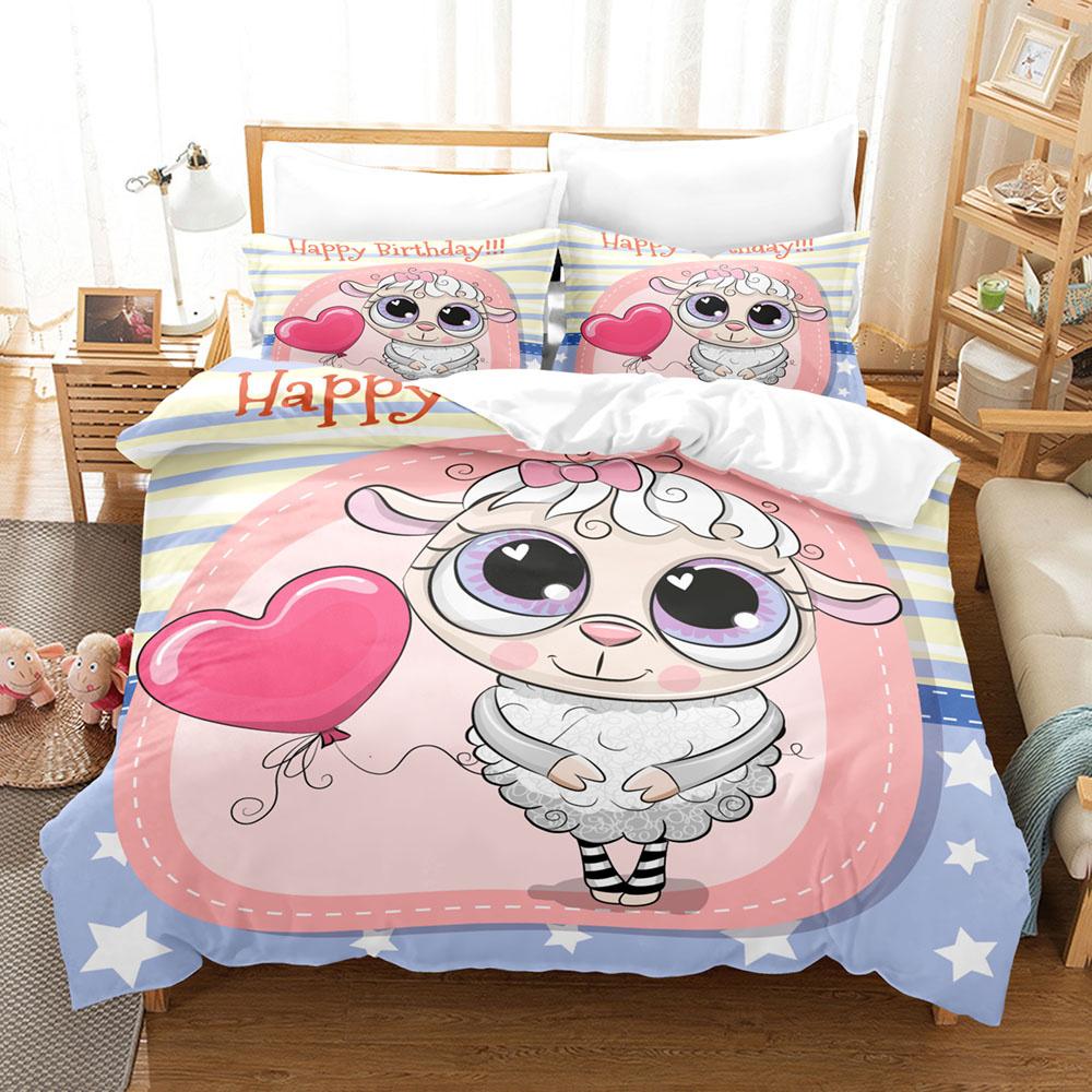 Мультяшный комплект пододеяльника с овечками, милые белые овечки, цветочный узор, размер кинг, квин, полный, для детей, мальчиков, девочек, подарок, полиэстеровый комплект постельного белья