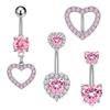 4Pcs/set Nipple Ring and Belly Button Ring Set 14G Stainless Steel Sparkly Pink CZ Heart Bar Barbell Nipple Belly Piercing Body Jewelry