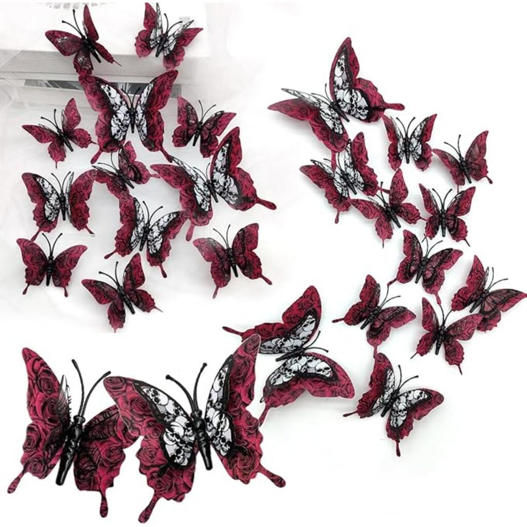 Наклейка на стену «Бабочка на Хэллоуин» с дизайном черепа, 3D-украшения в виде бабочек, наклейки для декора комнаты на Хэллоуин, украшения для детского душа в виде бабочек, 12 шт.