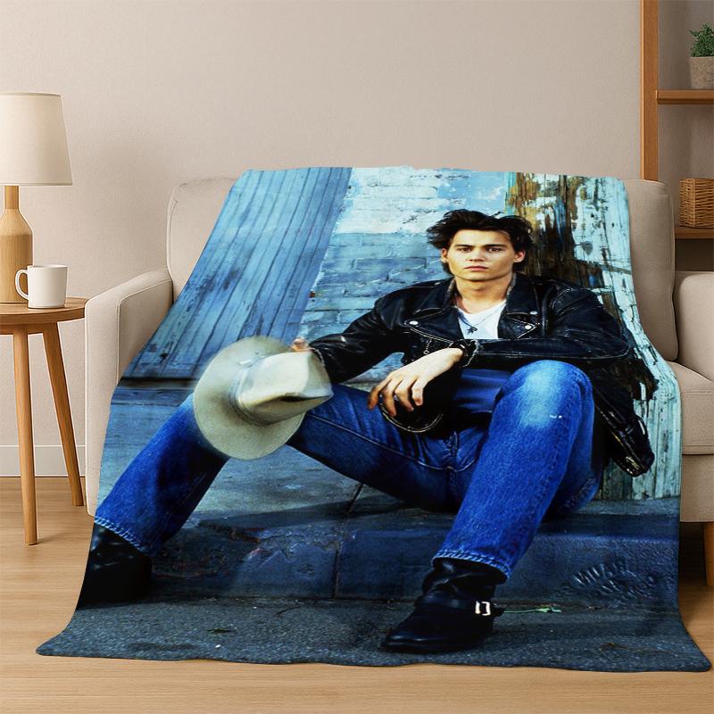 Handsome Johnny Depp Star Flannel Blanket Soft Warm Blanket Throw Blanket for Bedroom Living Room Bed Travel Picnic Gift kid