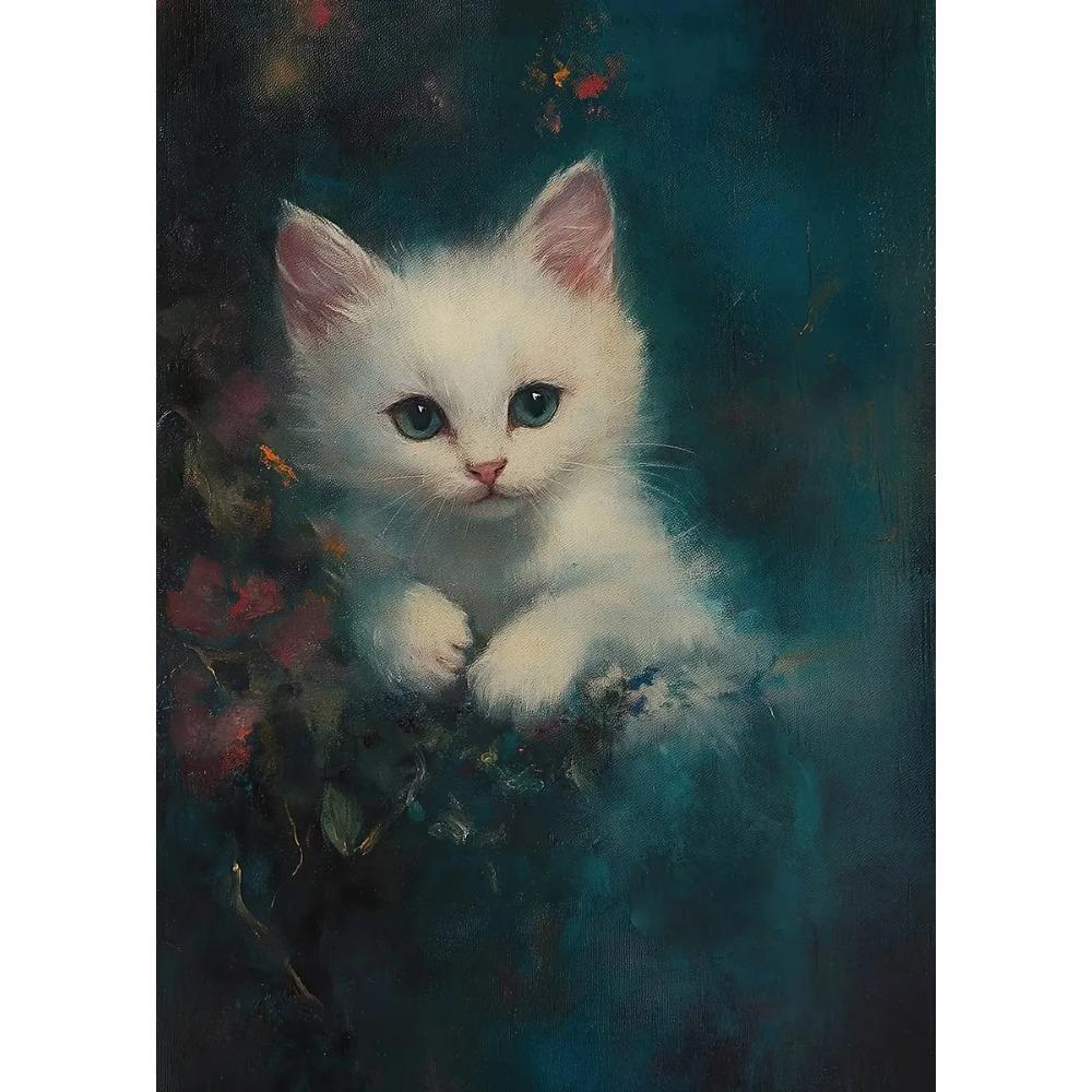 Игривая Кошка Цветочное Масло Постеры Бабочка Утята Колокольчик Современные Принты Картина на Холсте Настенное Искусство Картинки Декор Дома Гостиной