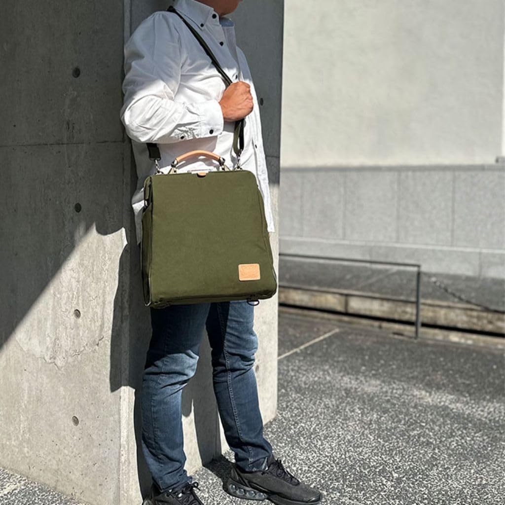 [kakkoii] Toyooka-made 3-way Vertical Duffel Backpack, Water-repellent Canvas, A4 Size, 700g Lightweight, Cowhide Leather, Made In Japan, Shoulder