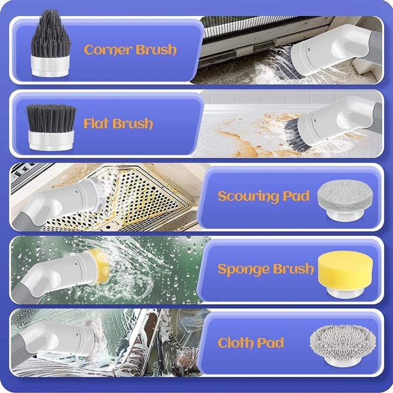 Электрическая щетка для чистки Беспроводной гаджет для чистки кухни Спин-скруббер с 4 насадками для ванны Кухонная плита Электрический отжим Clean