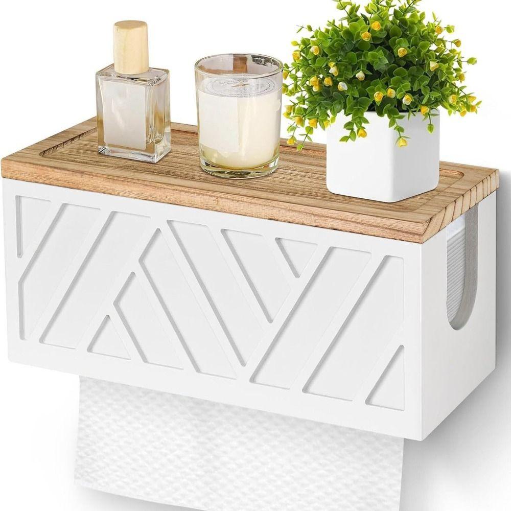 Wall Mount Tissue Holder with Cover Bathroom Shelf Convenient Roll Paper Rack Kitchen