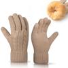 Women's Double Knitted Gloves for Winter with Fleece Thickened Cold Warm Touch Screen Gloves
