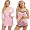 Ladysta Robe V-Neck Nightwear & Stylish Lace Babydoll Lingerie Set - Short For Women With Top And Short Nightwear- Free Size (S/M/L)