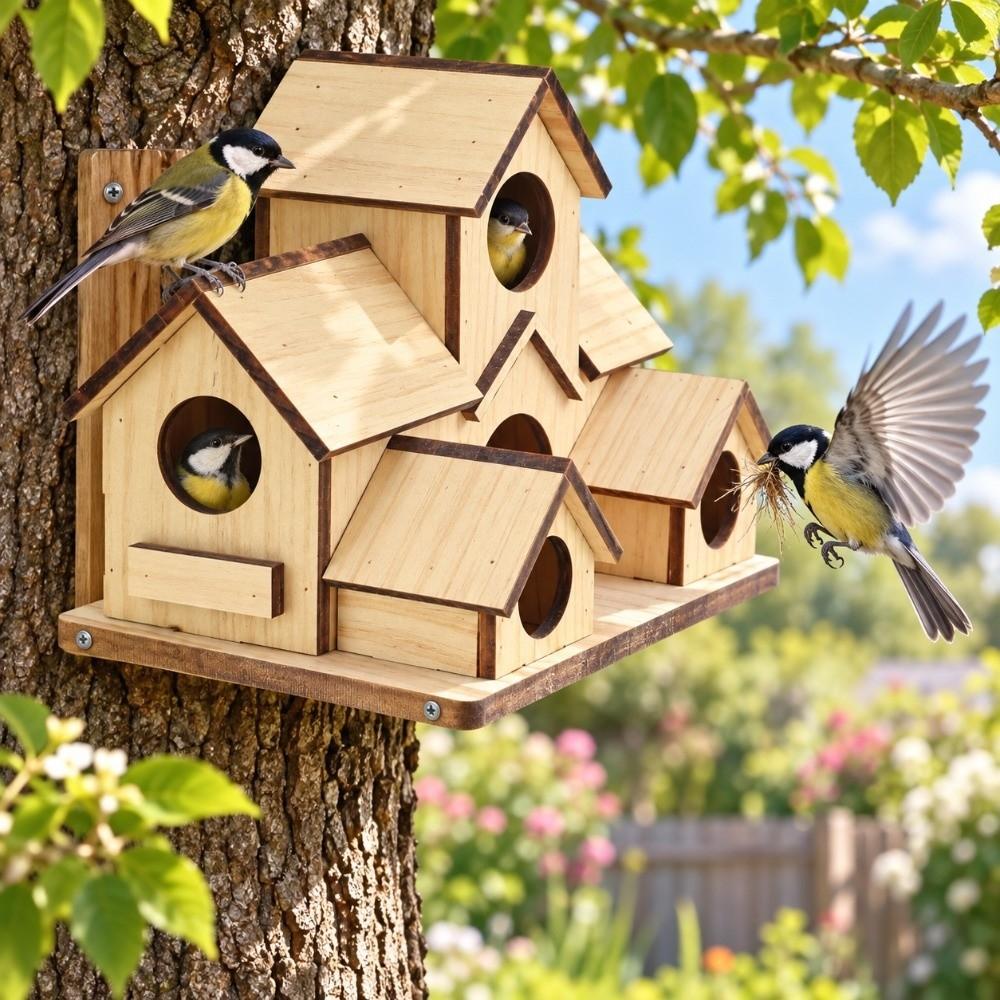 1pcs Solid Wood Hanging Bird House Unfinished Outdoor Birdhouse Wooden Bird House Courtyard Use