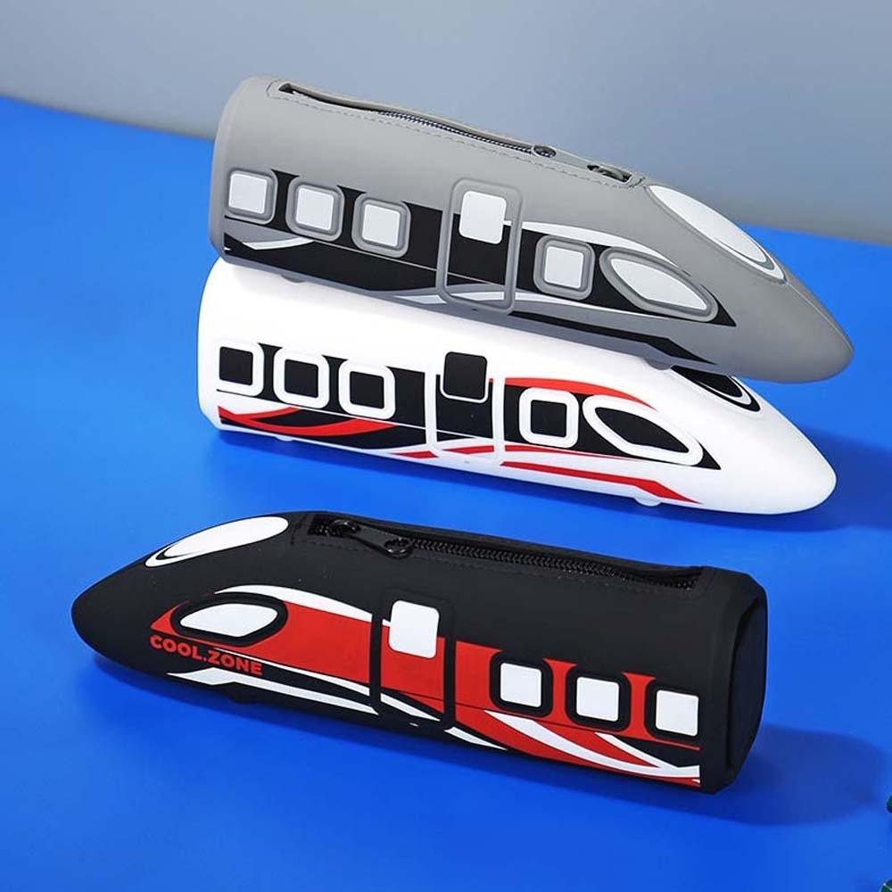 Cartoon High-speed Rail Pen Bag Large Capacity Silicone Pen Organizer Storage Pencil Pouch Boys