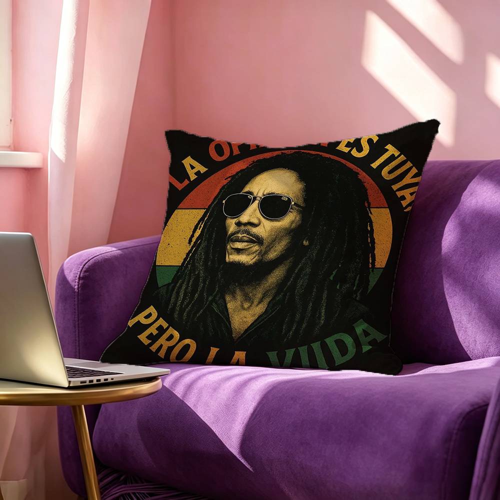 Bob Marley Reggae Music Anime Pillow Case Square DoubleSided Sofa Cushion Cover Bedroom Bedside Pillow