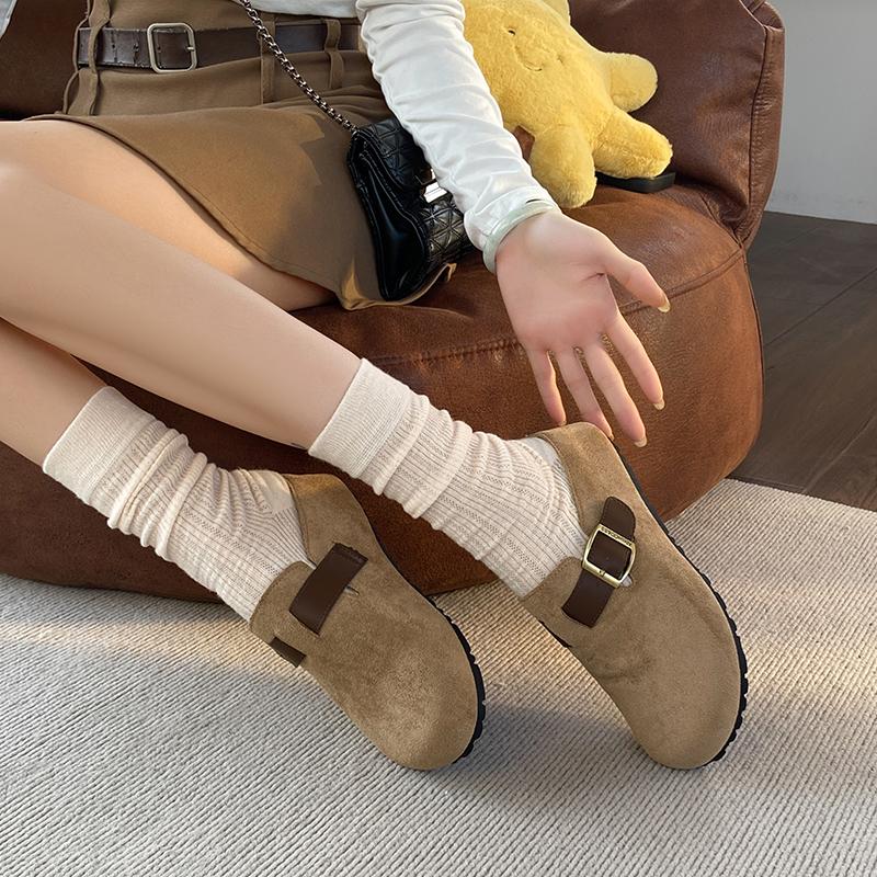 CRLAYDK Классические женские замшевые мюли с удобной пряжкой, с поддержкой свода стопы, слипоны, повседневная мягкая обувь, тапочки с внутренней платформой