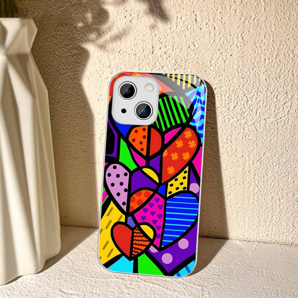 Art R-Romero Britto For IPhone 14 13 12 Mini 11 Pro XS Max X XR 14 Plus Tempered Glass Cover