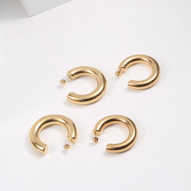 2022 Trendy Earring 18K Gold Plated Chunky Hollow Statement Big C Hoop Earrings for Women Stainless Steel Earrings