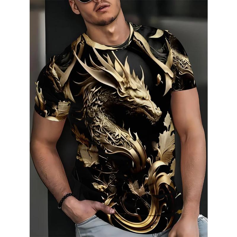 Мужская футболка с принтом дракона 3D с круглым вырезом и коротким рукавом, летняя футболка, модная, больших размеров, свободная, повседневная, трикотажная, спортивная футболка