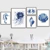 Ocean Animals Dark Blue Hamptons Sea Life Turtle Children's Wall Painting On Canvas Poster On the Nordic Theme Wall