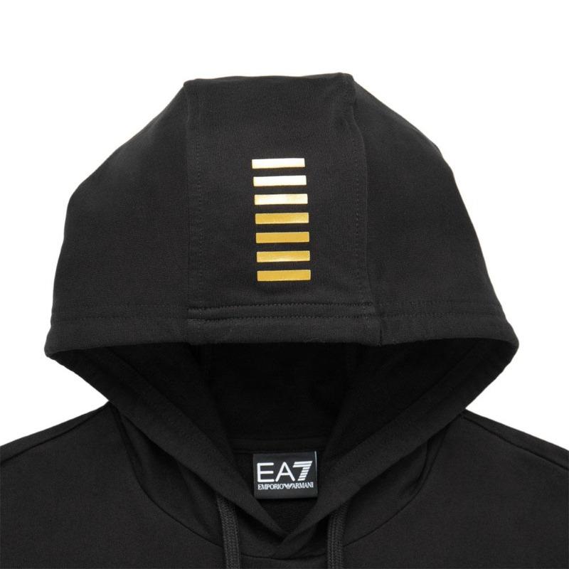 Emporio Armani EA7 Осень/Зима 2024 Толстовка с капюшоном и длинным рукавом, однотонная, с принтом логотипа, мужская, черная, 8NPM32-PJVRZ-0208