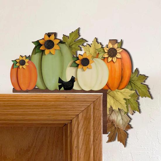 Autumn Pumpkin Door Corner Decoration Maple Pinecone Pumpkin Wooden Door