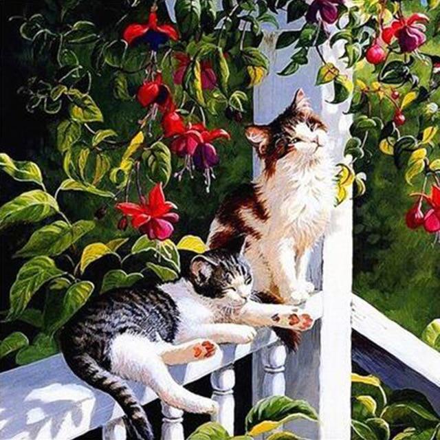 5D Алмазная картина Кошка Изгородь Листья Фрукты Животное Мозаика Круглая Полная Алмазная Вышивка Крестом